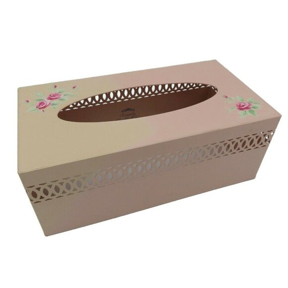 Simply Shabby Chic Tissue Box Cover Pink Rose Flower Floral Metal Rachel Ashwell - Picture 10 of 10